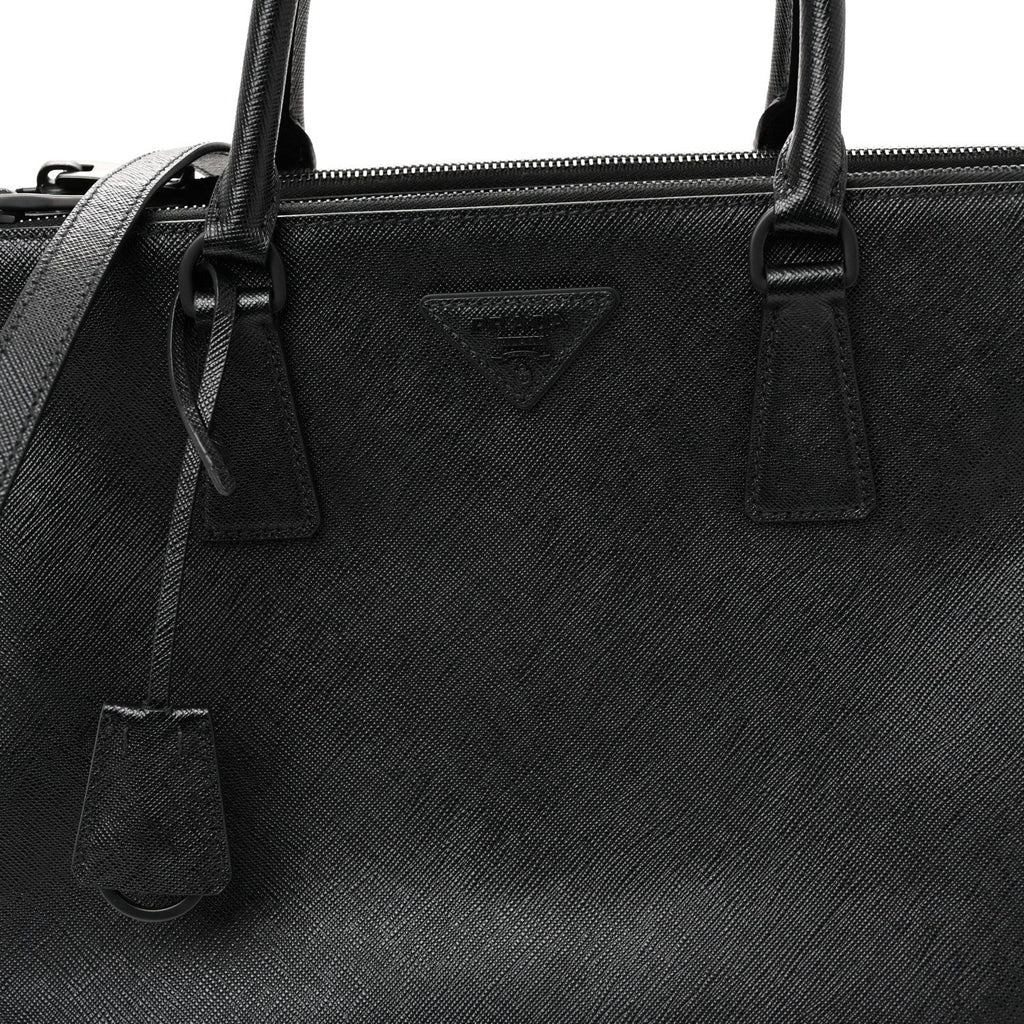Saffiano Lux Monochrome Large Galleria Double Zip Tote Black