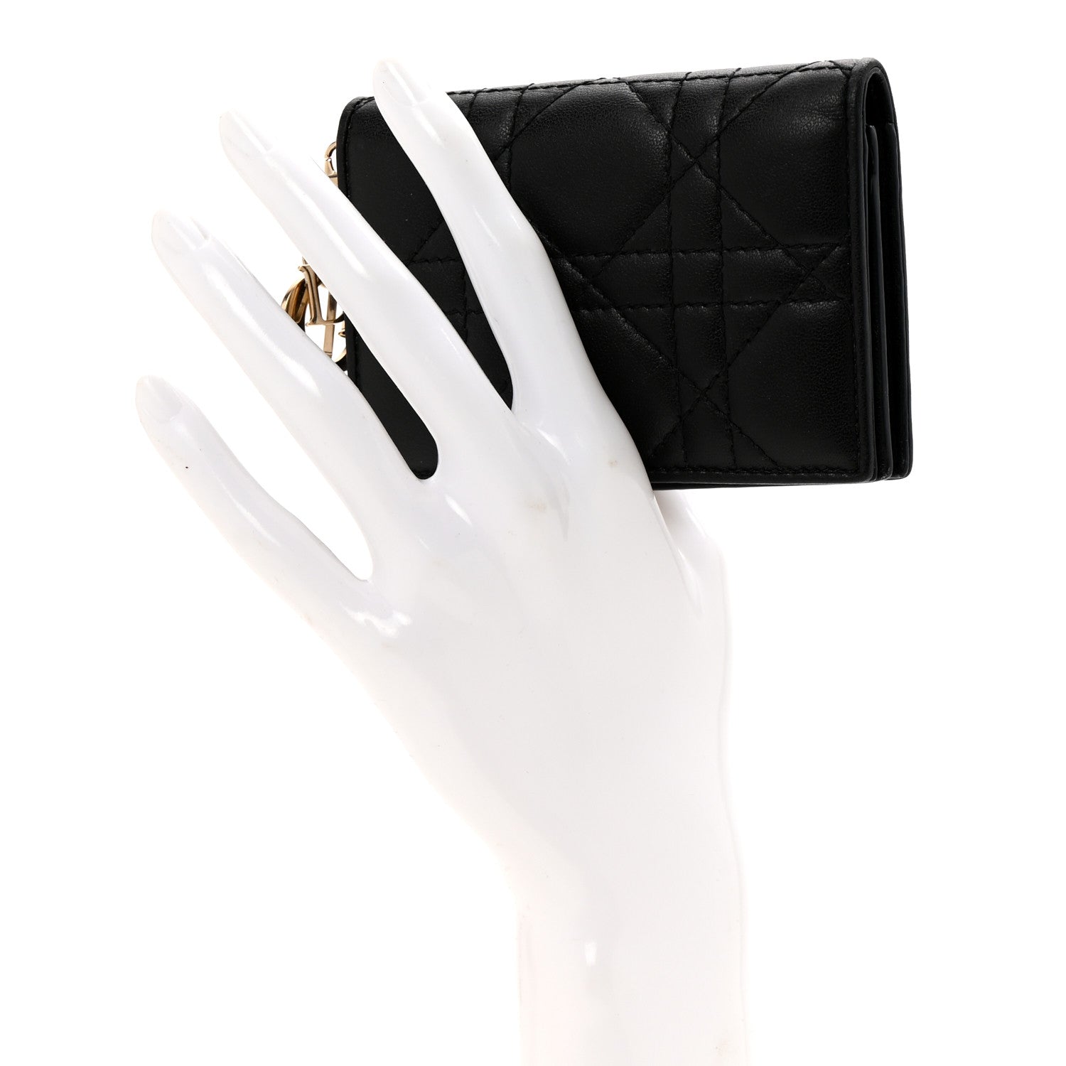 Lambskin Cannage Small Lady Dior Flap  Holder Black