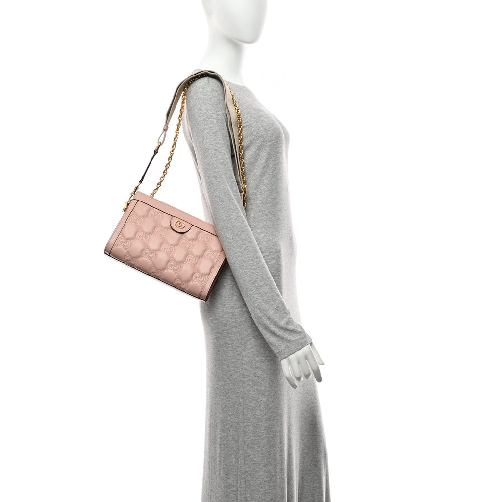 Calfskin GG Matelasse Small Slim Chain Shoulder Bag Perfect Pink Natural