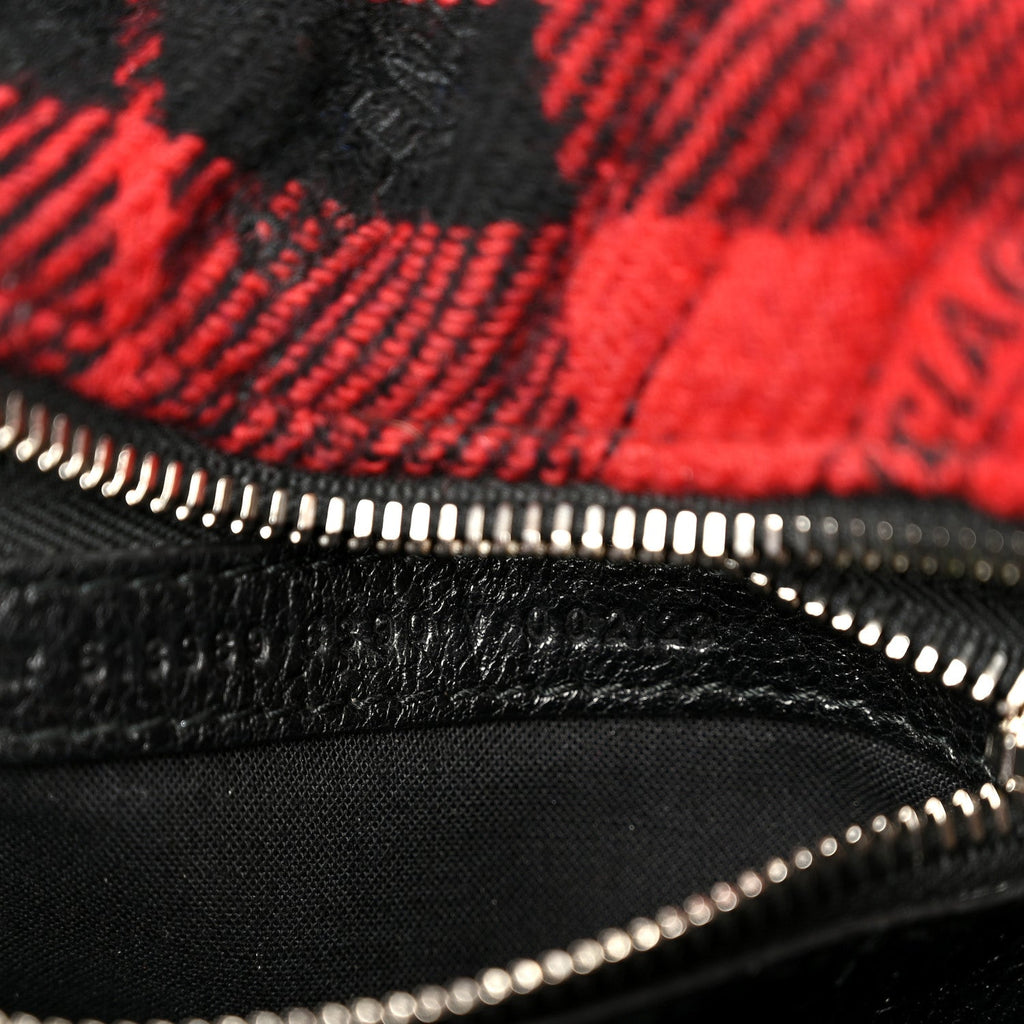 Wool Cuir Arena Plaid Diagonal Allover Logo Matelasse XS Bazar Shopper Tote Red Black