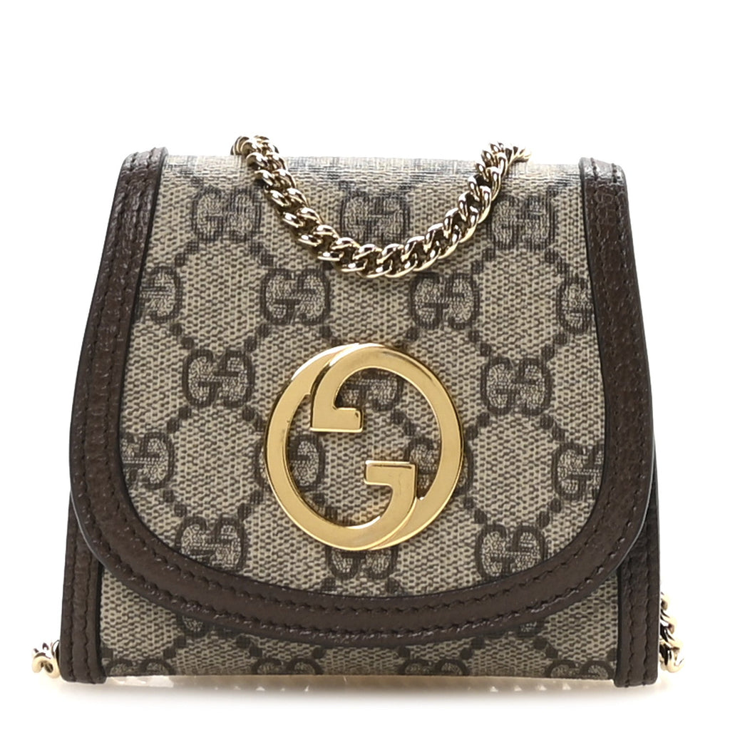 GG Supreme Monogram Textured Dollar Calfskin Blondie Chain Wallet Beige Ebony New Acero