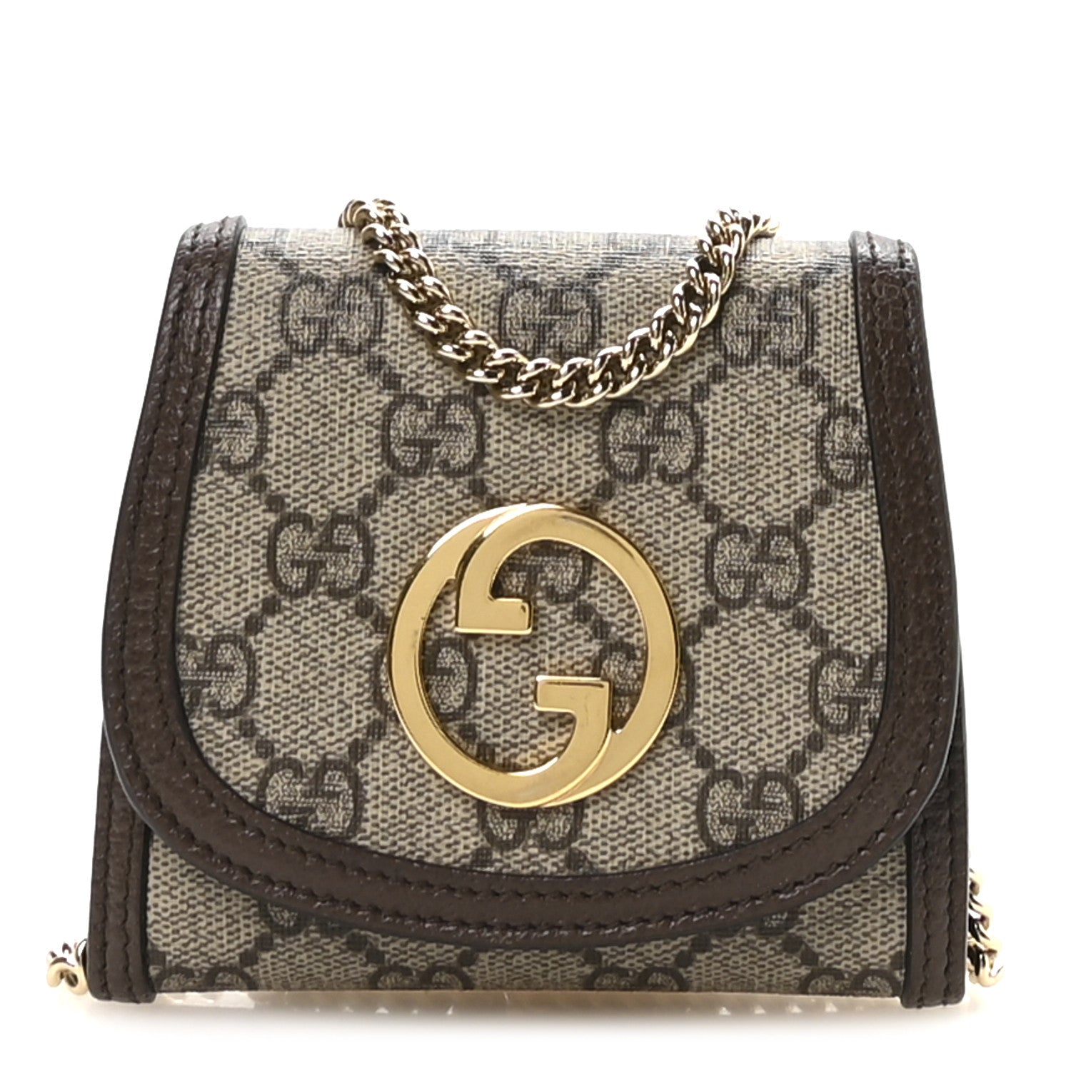 GG Supreme Monogram Textured Dollar Calfskin Blondie Chain Wallet Beige Ebony New Acero