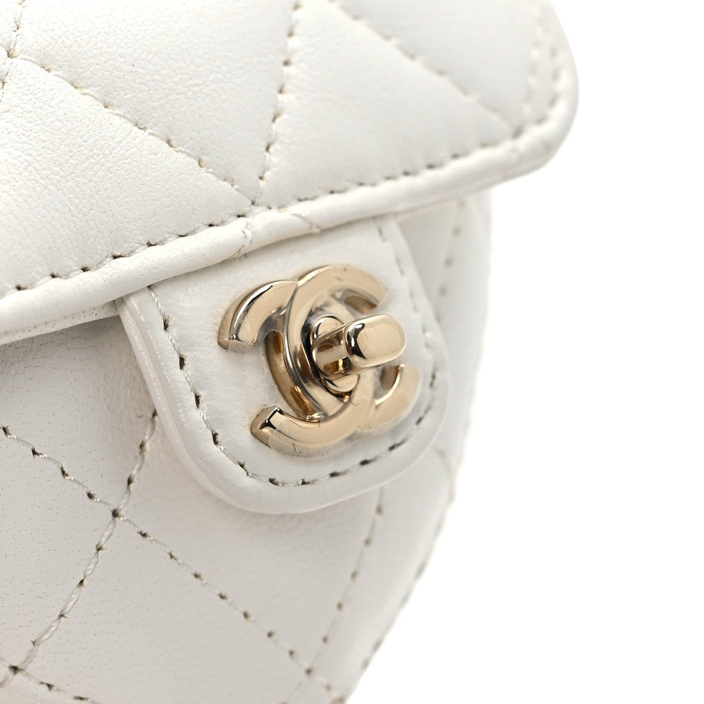 Lambskin Quilted CC In Love Heart Coin Purse With Chain White