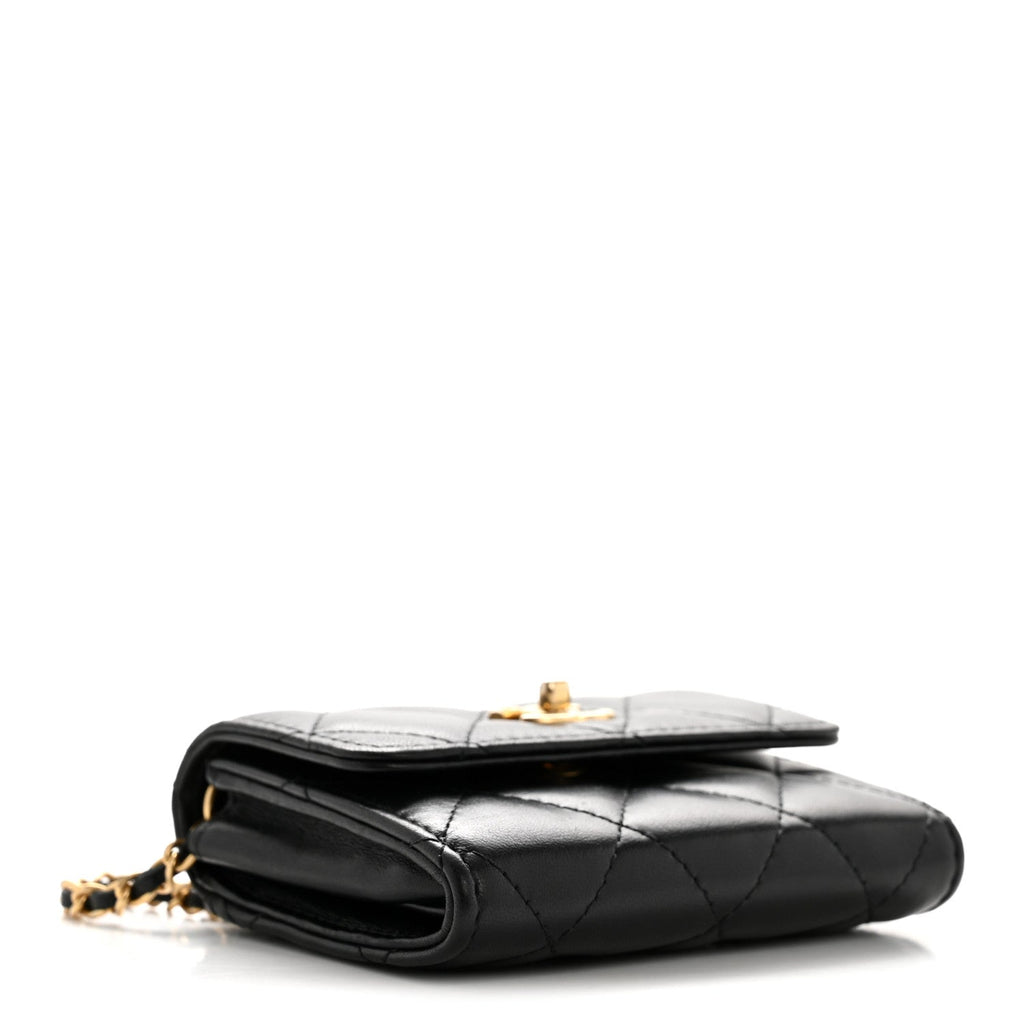 Lambskin Quilted Mini Trendy CC Clutch With Chain Black