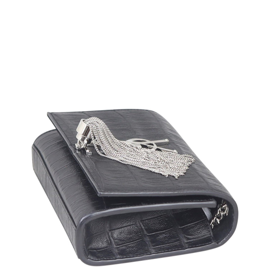 Saint Laurent Kate Tassel Chain Bag Original Small Croc-Embossed