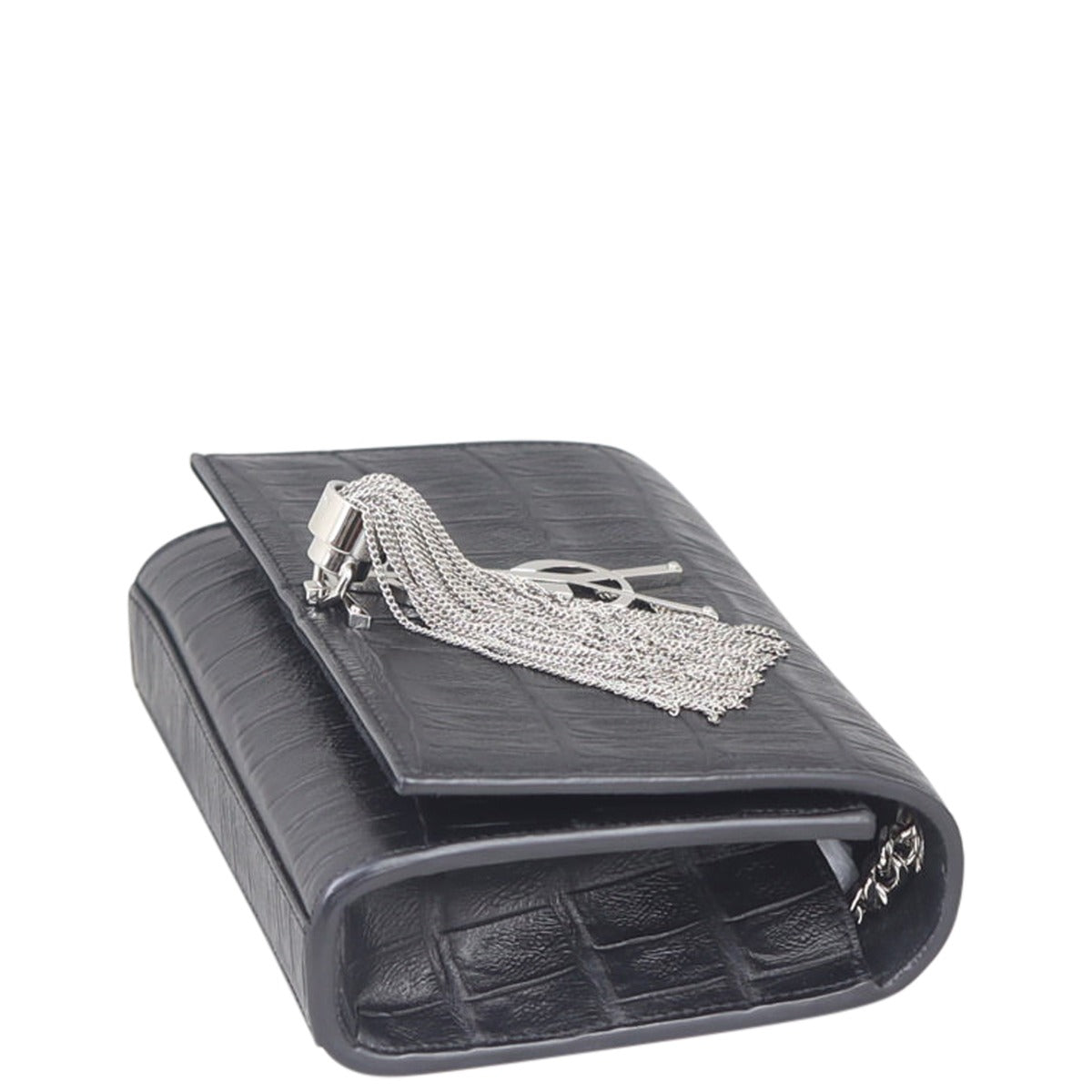 Saint Laurent Kate Tassel Chain Bag Original Small Croc-Embossed