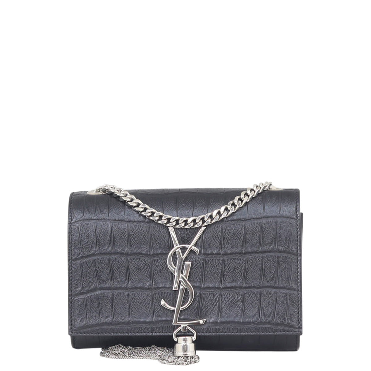 Saint Laurent Kate Tassel Chain Bag Original Small Croc-Embossed