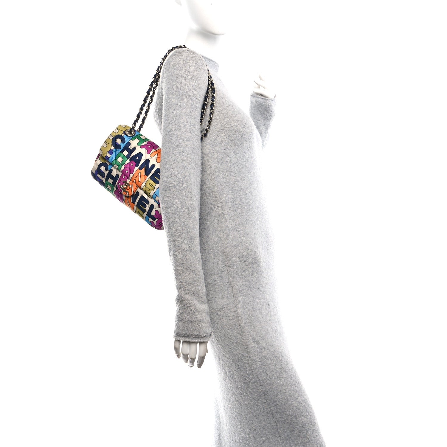Printed Fabric Quilted Logo Single Flap Bag Multicolor