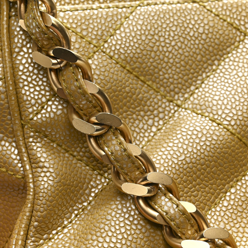 Metallic Caviar Quilted Medium Single Flap Beige