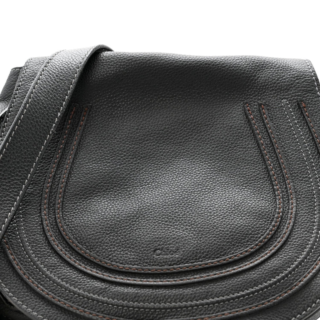 Grained Calfskin Medium Marcie Saddle Bag Black
