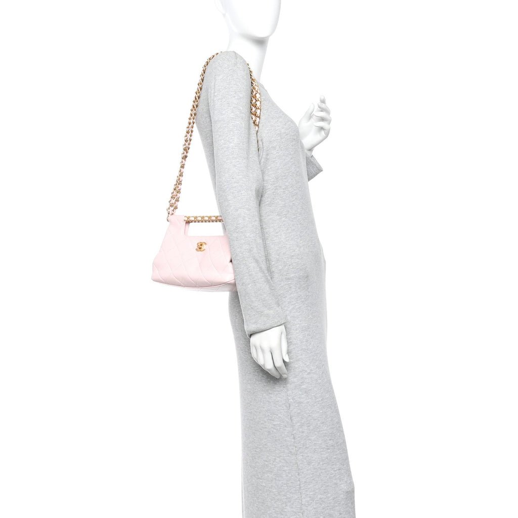 Shiny Lambskin Small Shopping Bag Light Pink