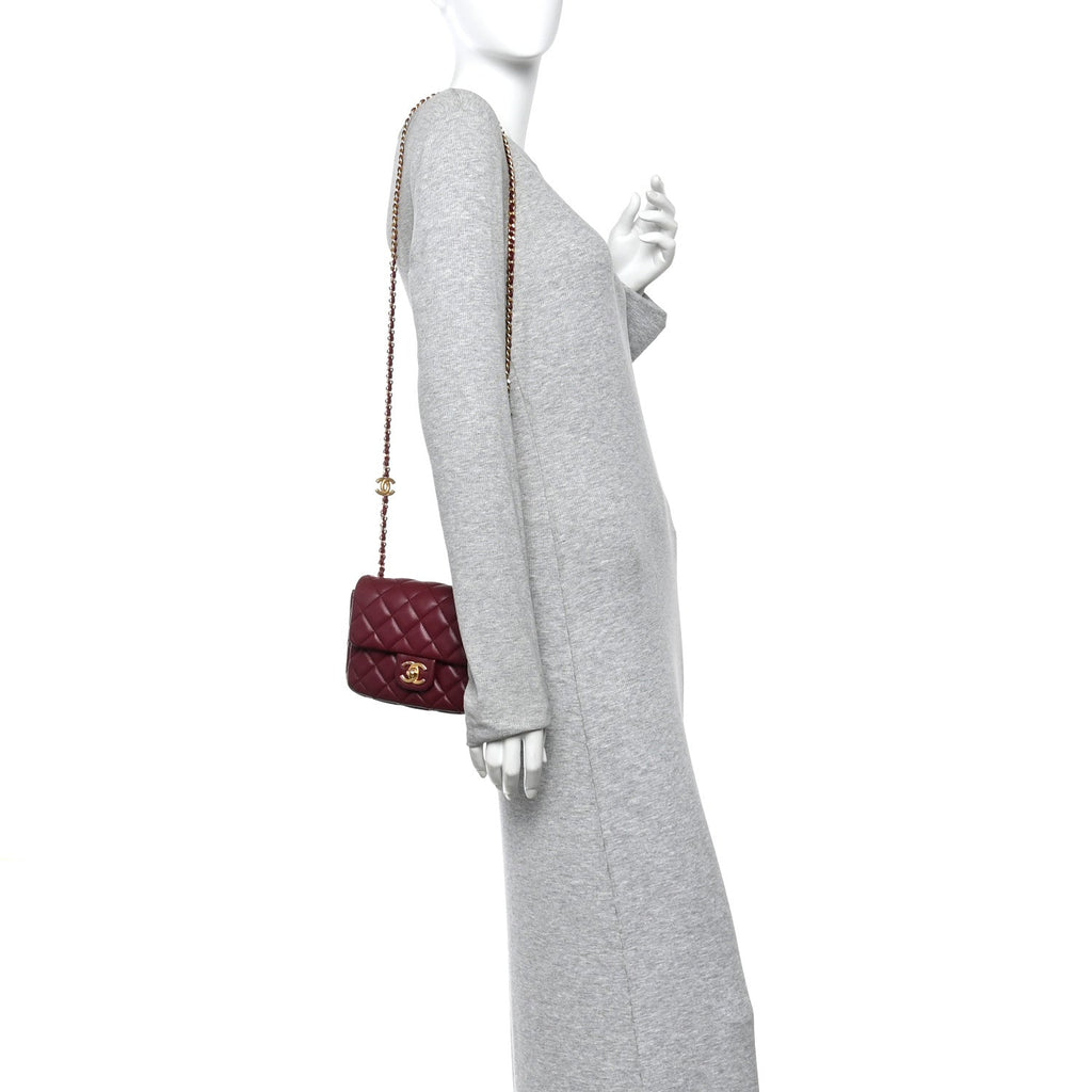 Lambskin Enamel Quilted Mini Coco Hearts Square Flap Burgundy