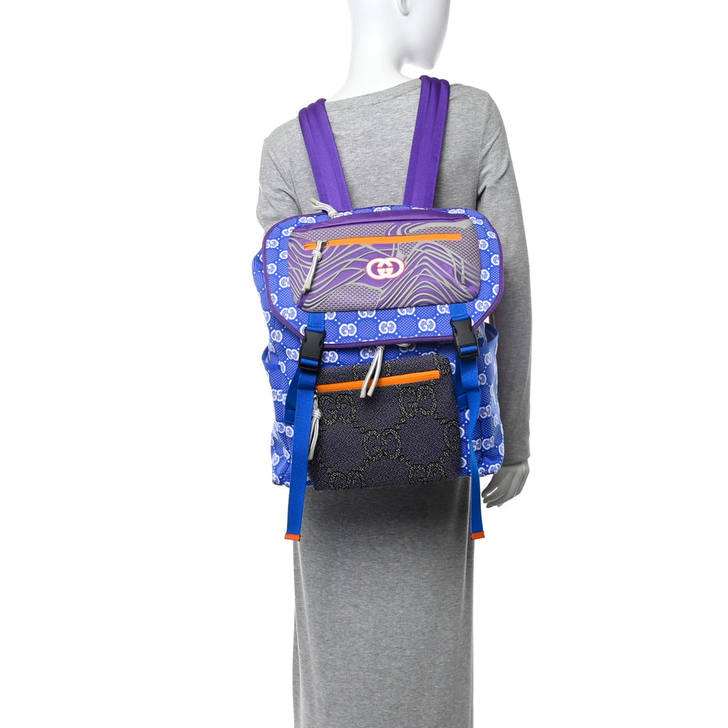 Jersey GG Monogram All Over Pan Sport Double Buckle Backpack  Blue Multicolor
