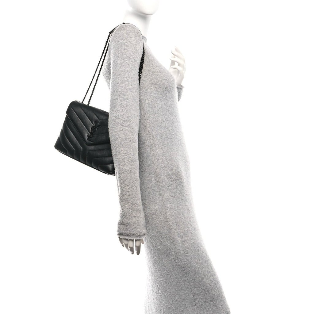 Calfskin Y Quilted Monogram Monochrome Small Loulou Chain Satchel Black