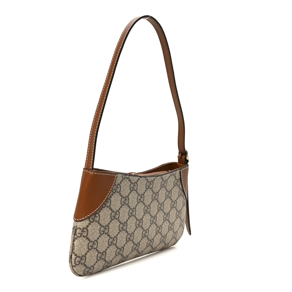 GG Monogram Calfskin Small Emblem Shoulder Bag Beige Dark Brown