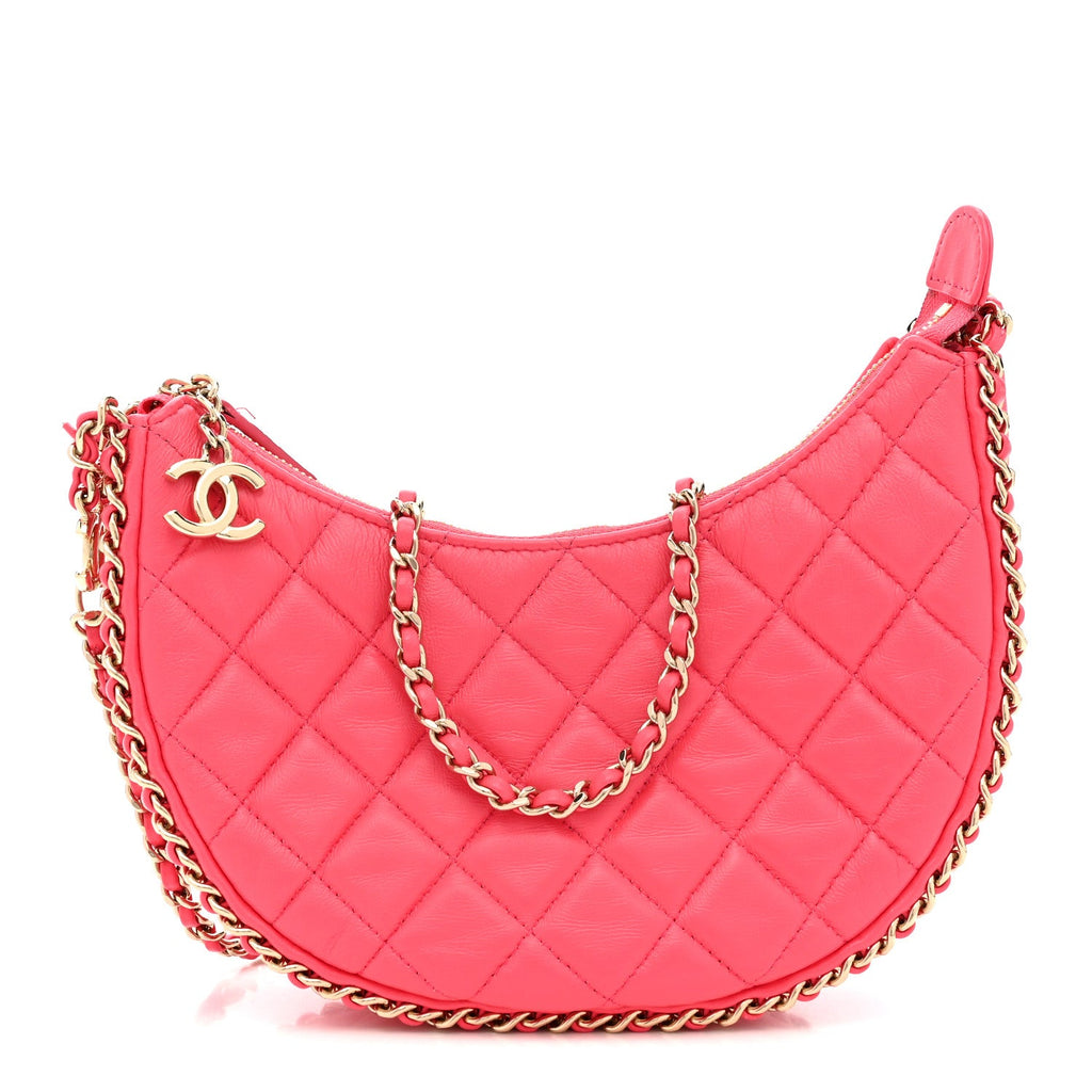 Lambskin Quilted Small Hobo Bag Pink