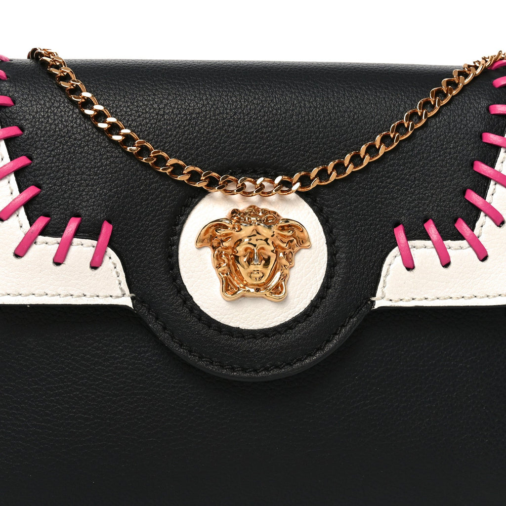 Calfskin Medusa Whipstitch Envelope Clutch Black White