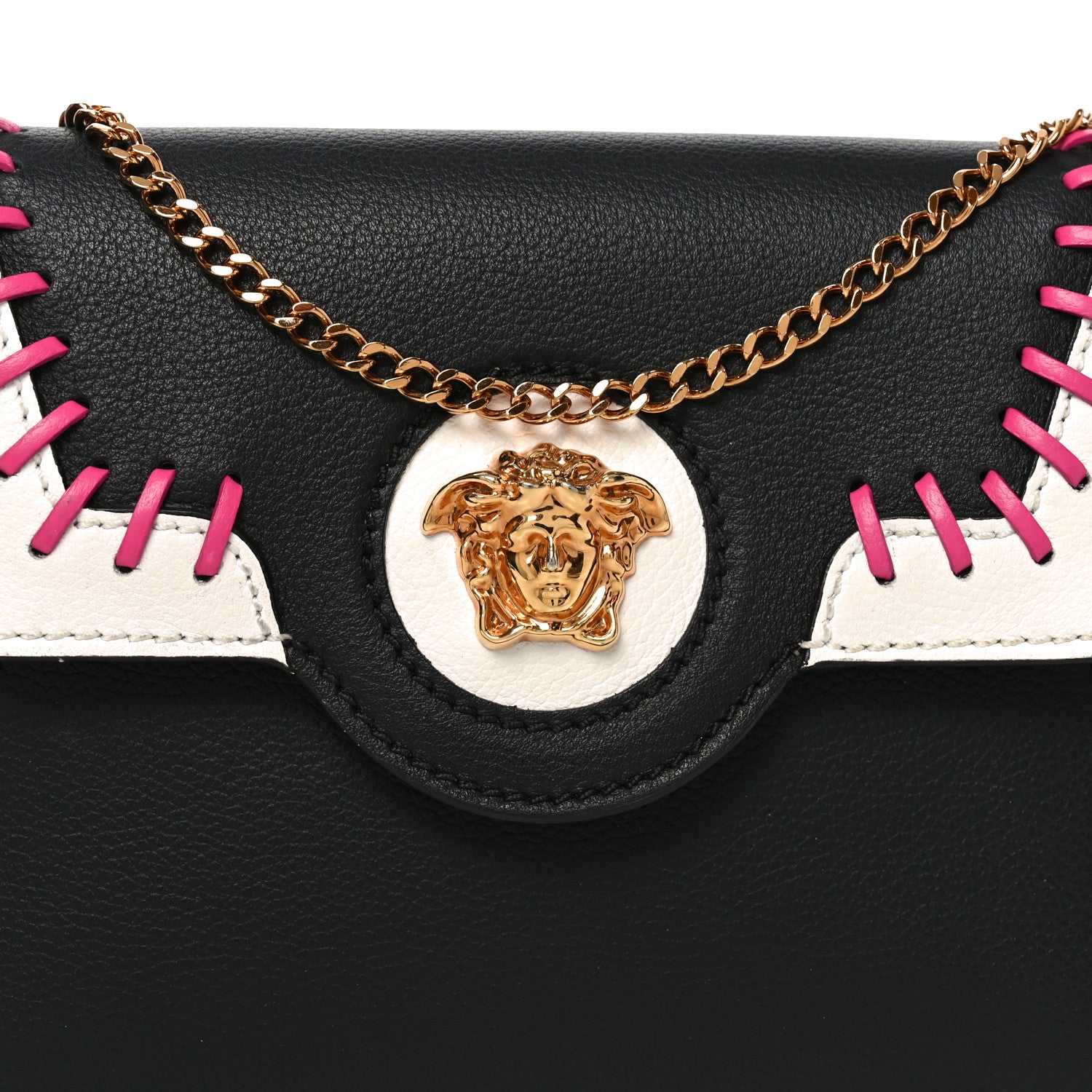 Calfskin Medusa Whipstitch Envelope Clutch Black White
