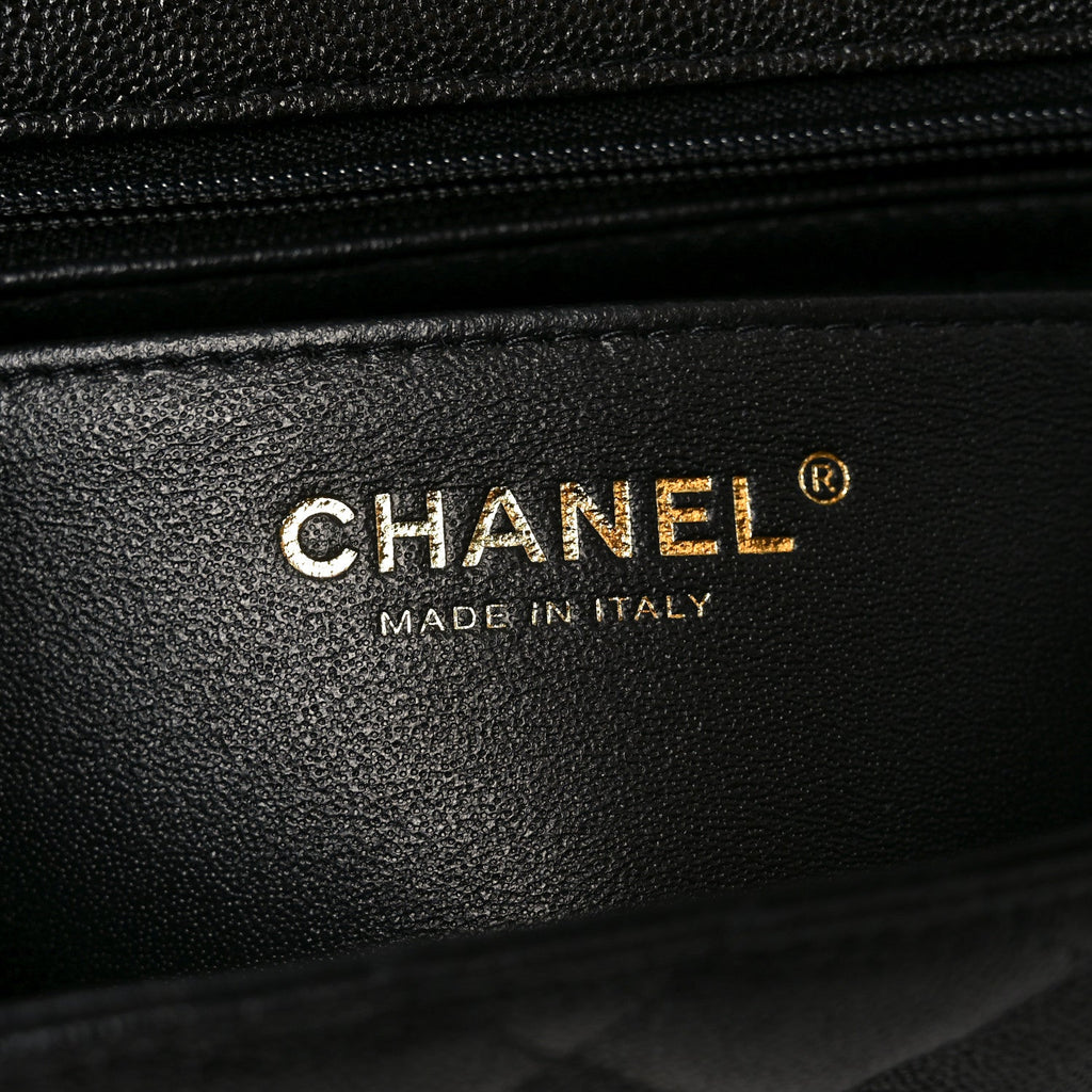 Caviar Quilted Mini Top Handle Rectangular Flap Black