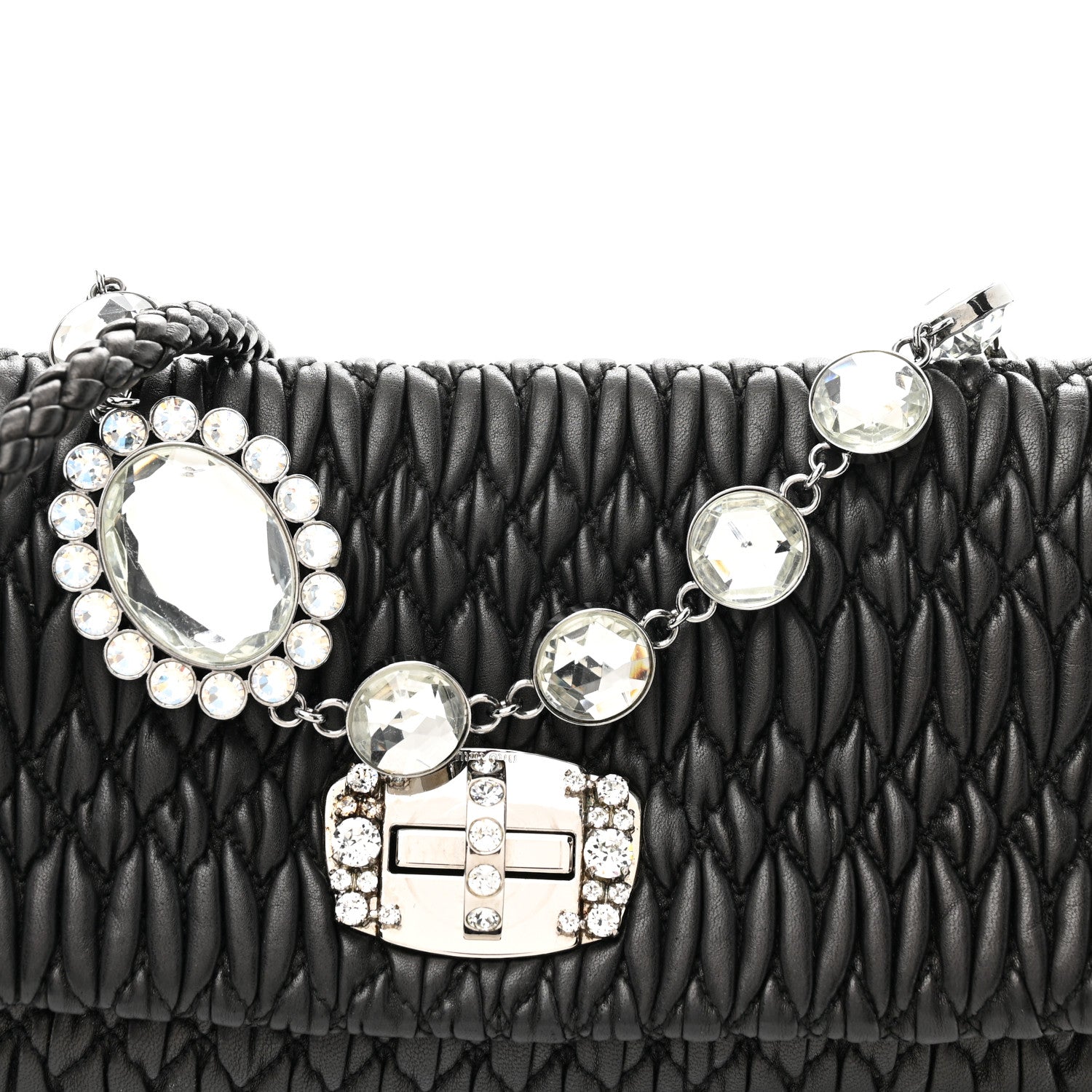 Nappa Matelasse Crystal Flap Clutch Black