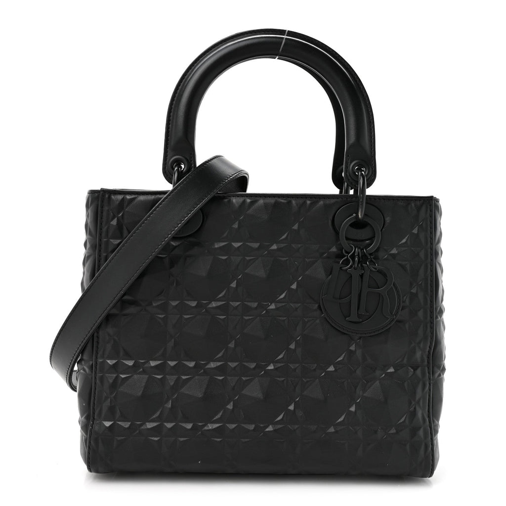 Calfskin Cannage Diamond Cannage Medium Lady Dior Black