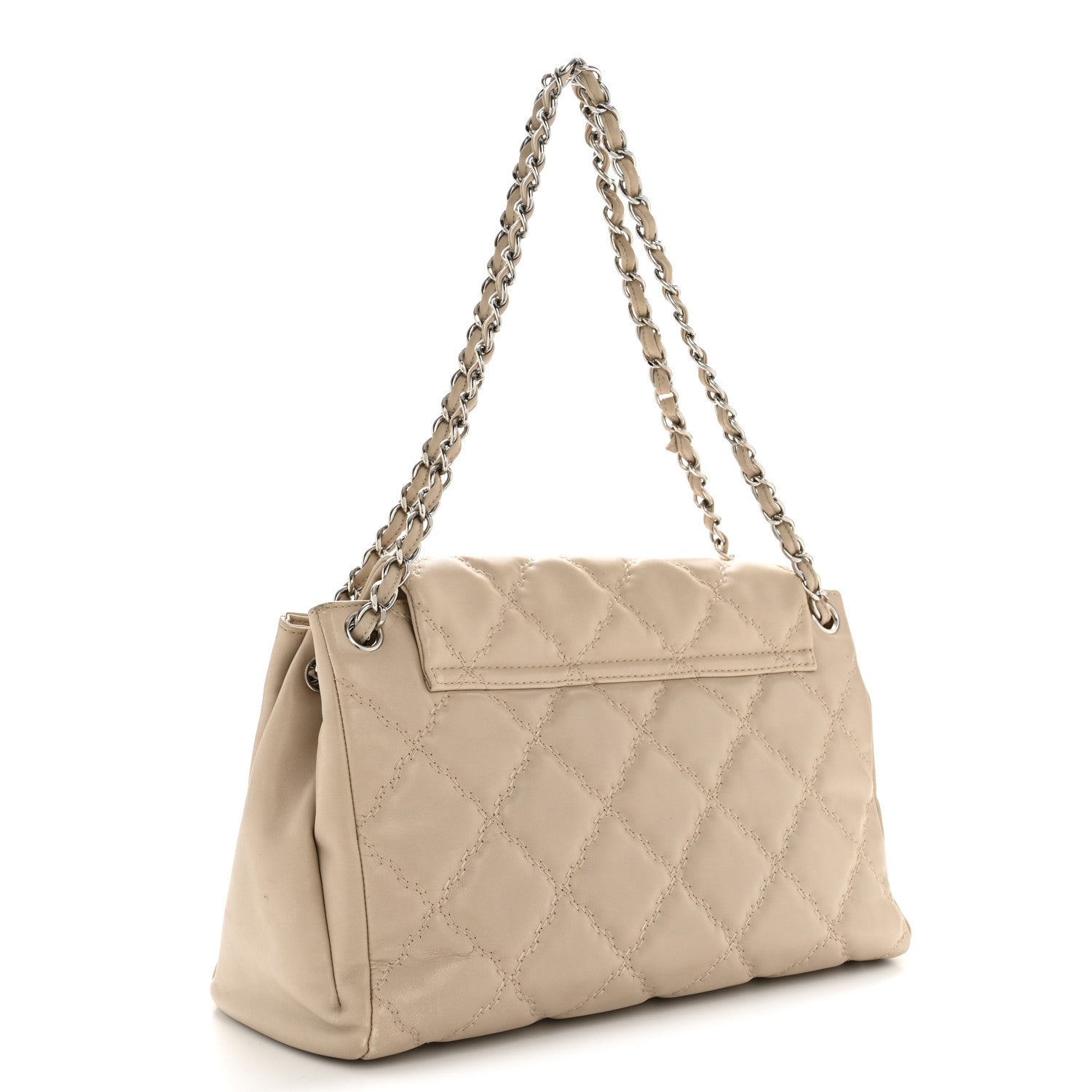 Calfskin Double Stitch Large Hamptons Flap Bag Beige