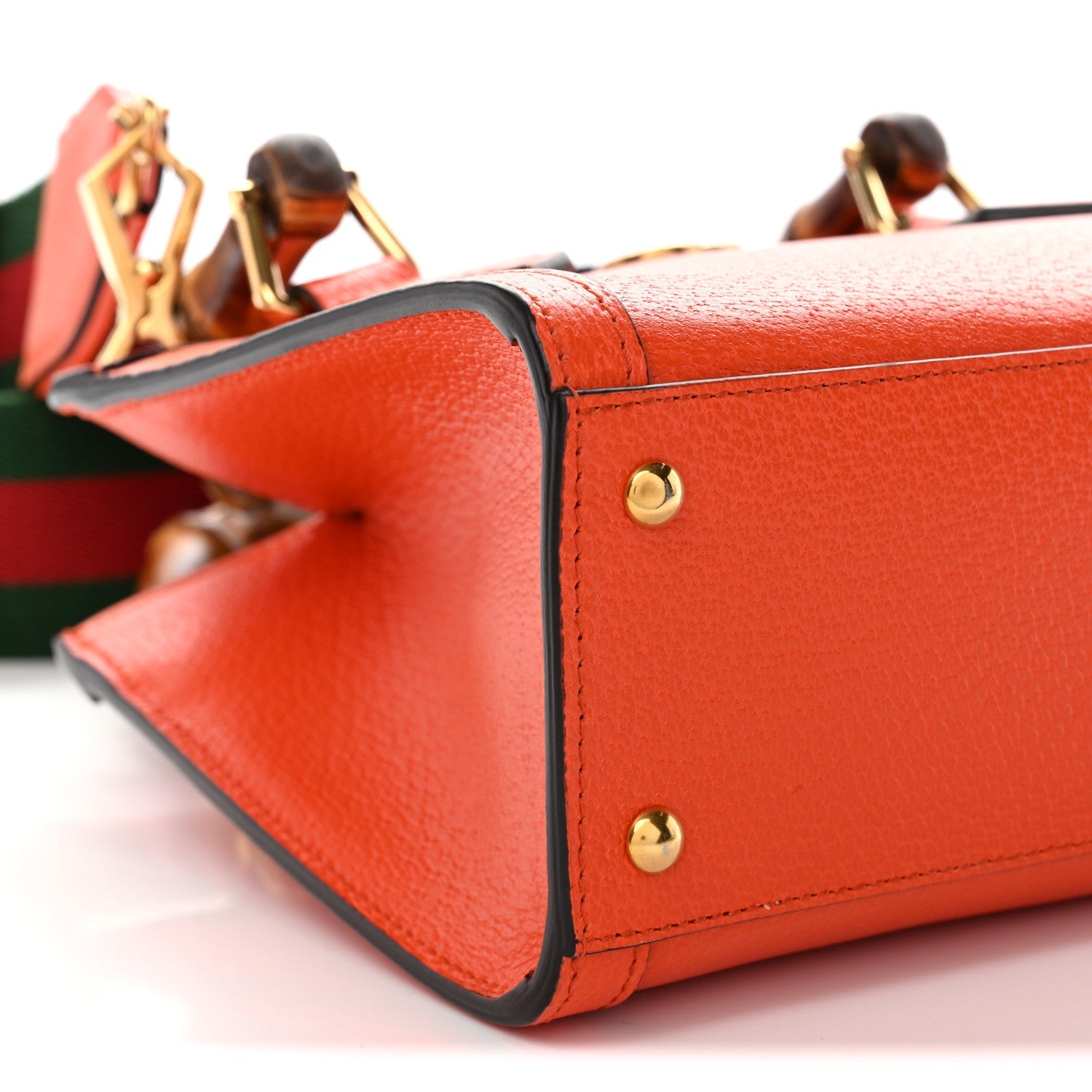 Textured Dollar Calfskin Web Mini Diana Tote Bag Deep Orange Spicy Cyclamin