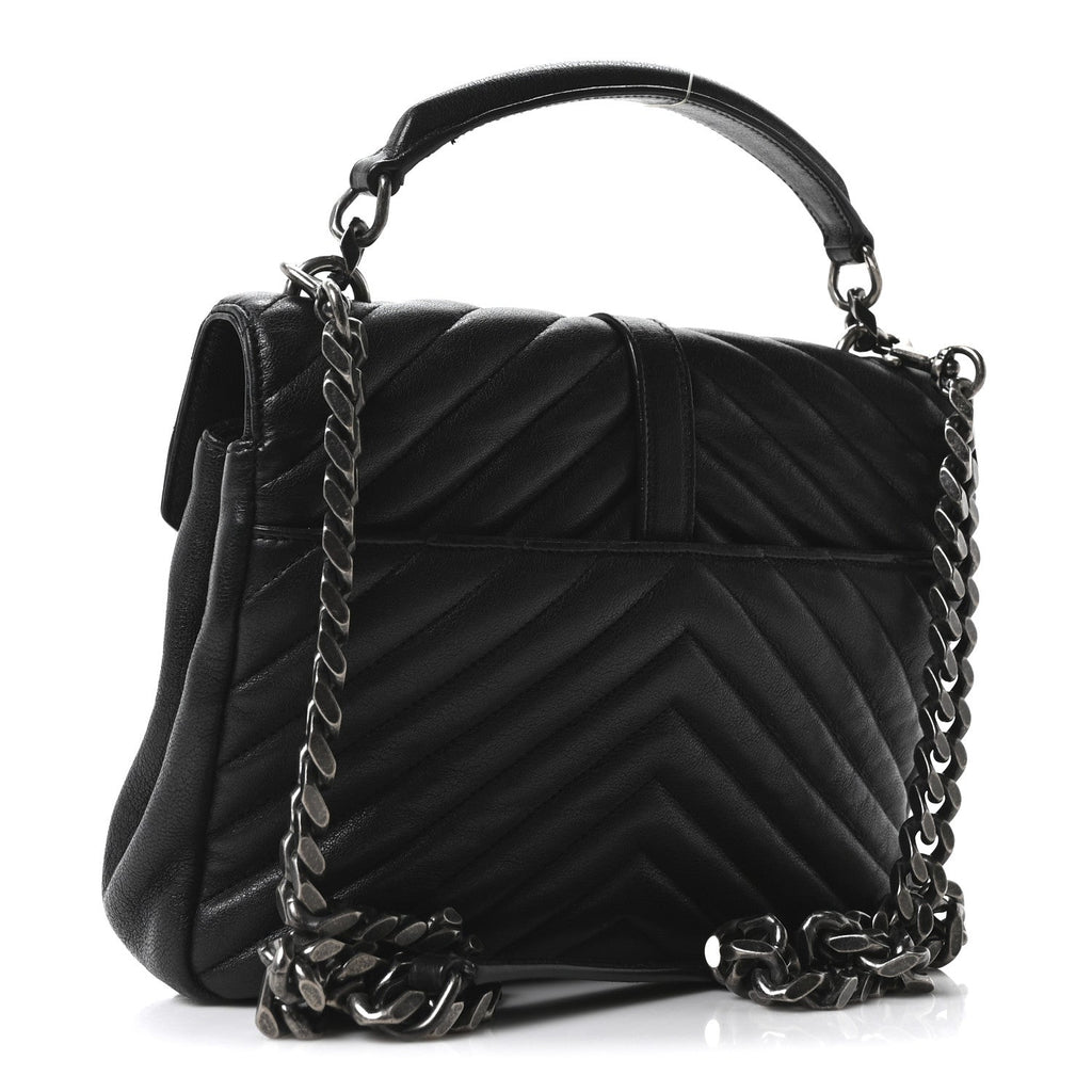 Sheepskin Matelasse Chevron Monogram Medium College Bag Black
