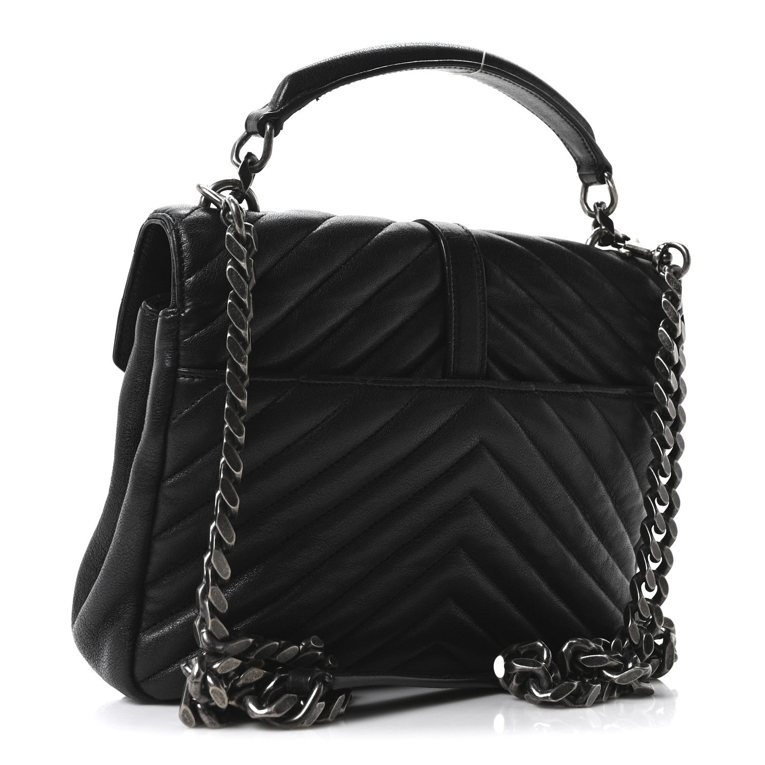 Sheepskin Matelasse Chevron Monogram Medium College Bag Black