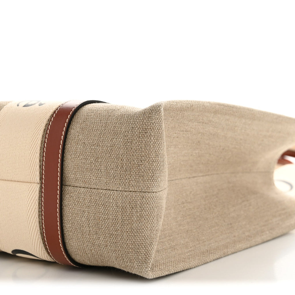 Linen Calfskin Medium Woody Ribbon Tote White Brown