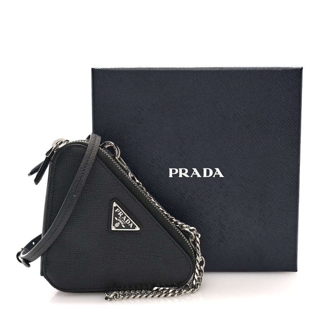 Saffiano Mini Triangle Crossbody Pouch Black