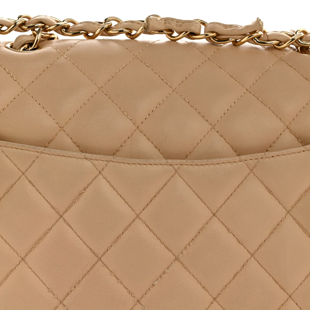 Lambskin Quilted Jumbo Single Flap Beige