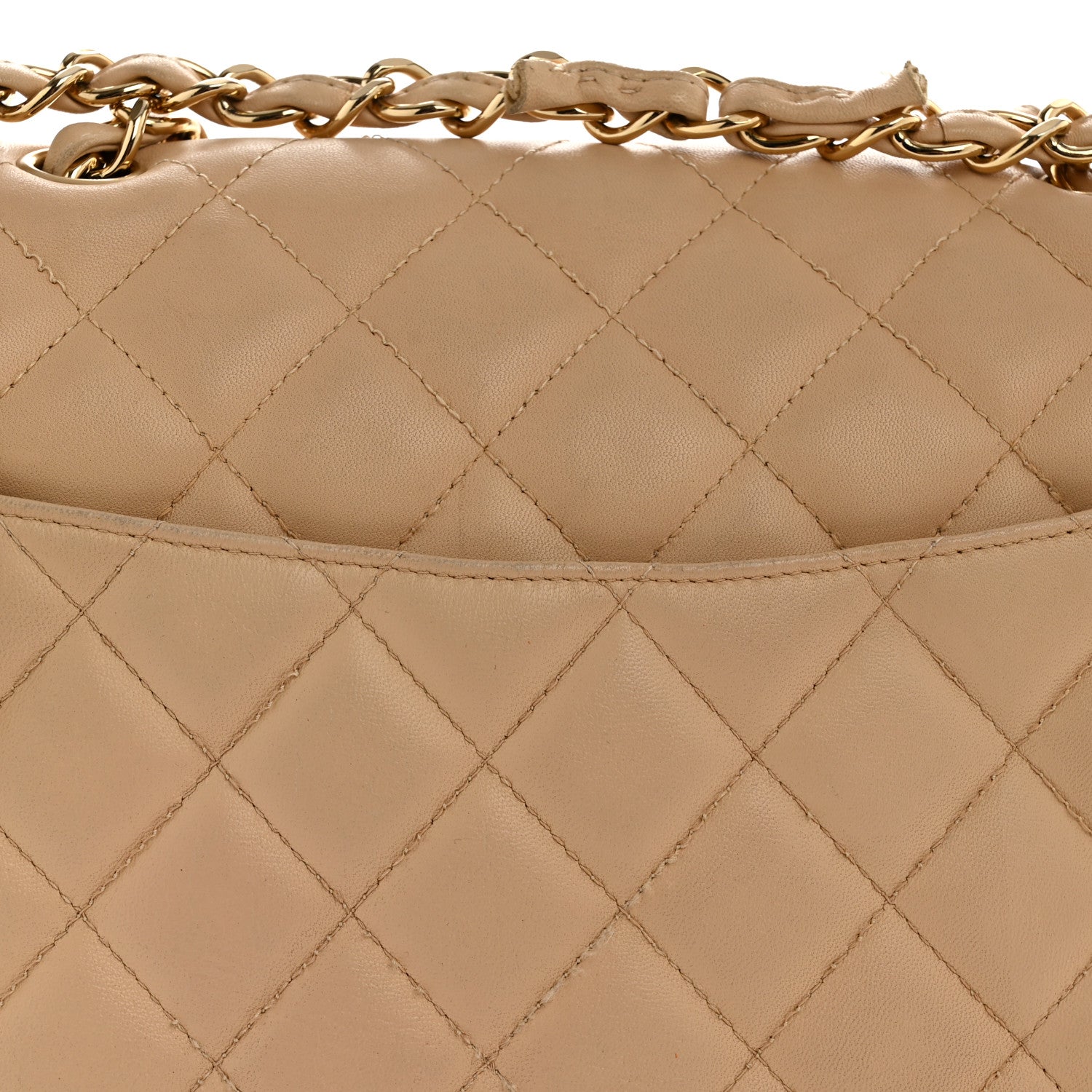 Lambskin Quilted Jumbo Single Flap Beige