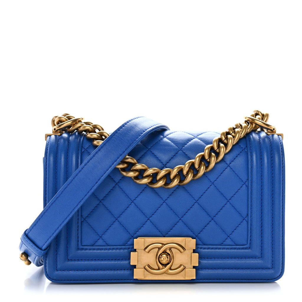 Lambskin Quilted Small Boy Flap Blue