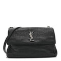 Calfskin Crocodile Embossed Medium West Hollywood Monogram Fold-Over Black