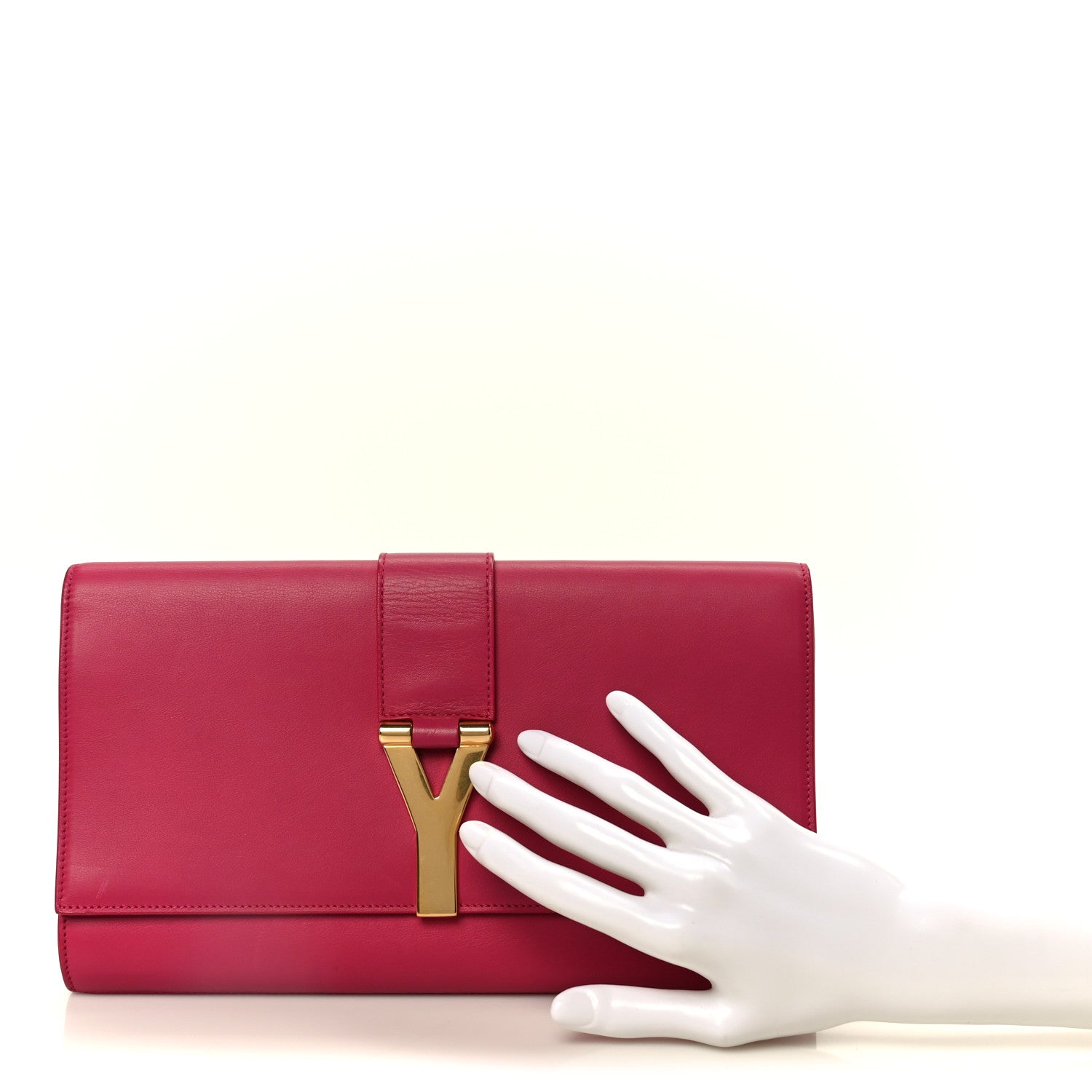 Calfskin Classic Y Ligne Clutch Fuchsia