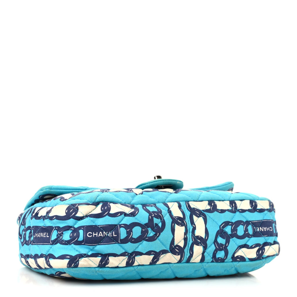 Silk Chain Printed Medium Single Flap Blue