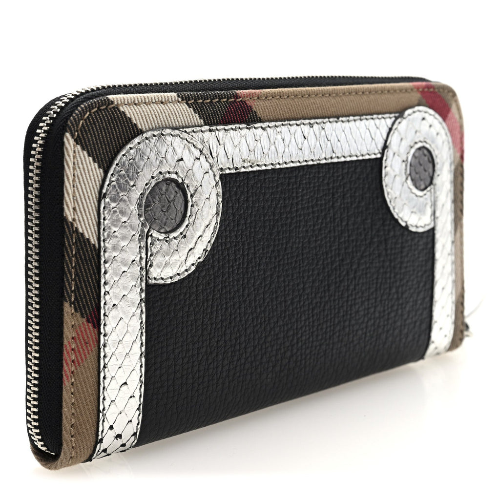 Grainy Calfskin House Check Snakeskin Elmore Zip Around Wallet