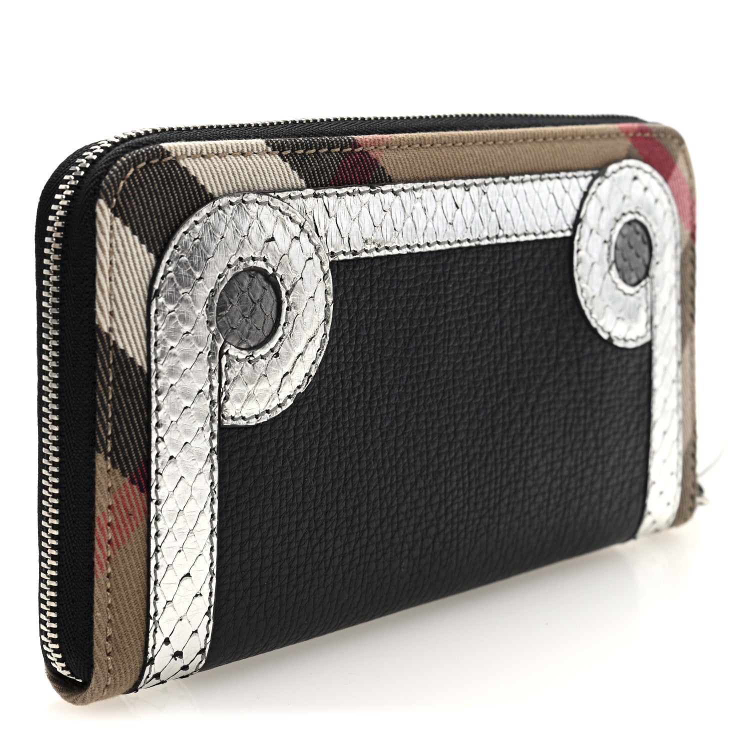 Grainy Calfskin House Check Snakeskin Elmore Zip Around Wallet