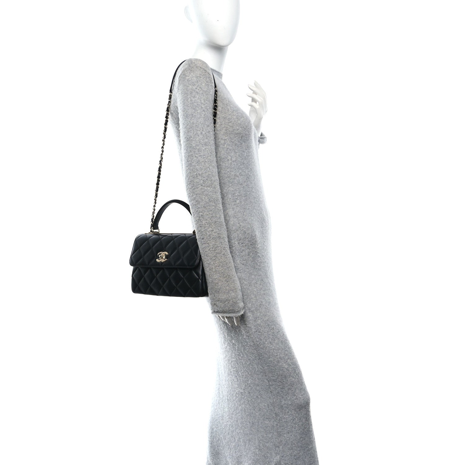 Lambskin Quilted Small Trendy CC Dual Handle Flap Bag Black