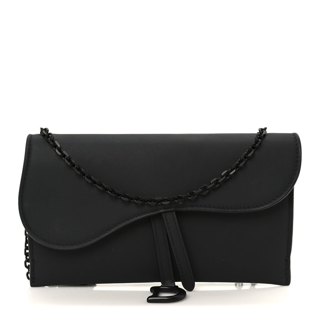 Ultra Matte Calfskin Saddle Chain Wallet Pouch Black