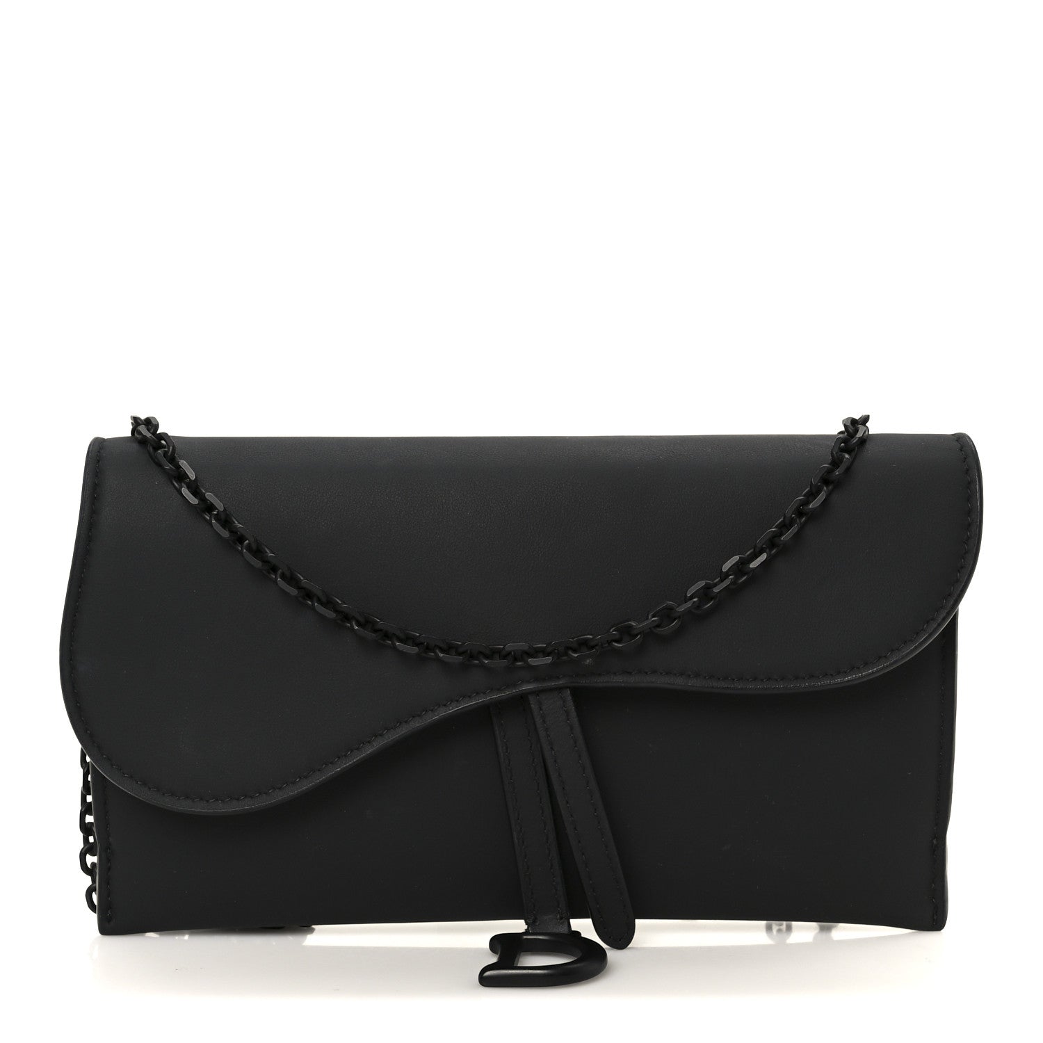 Ultra Matte Calfskin Saddle Chain Wallet Pouch Black