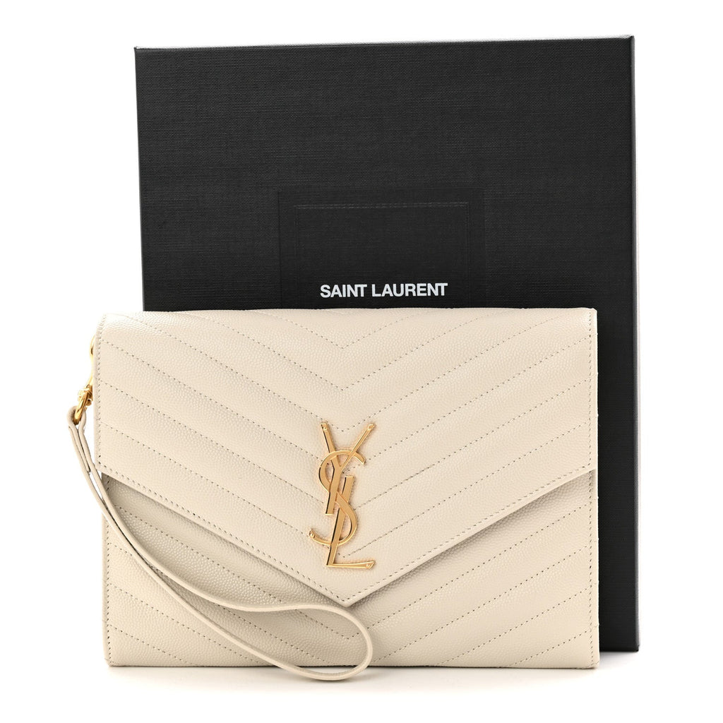 Grain De Poudre Matelasse Chevron Monogram Envelope Clutch Crema Soft
