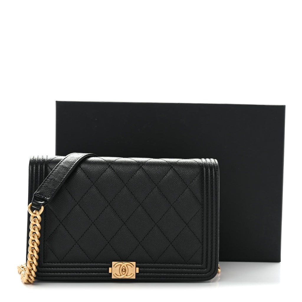Caviar Quilted Boy Wallet On Chain WOC Black