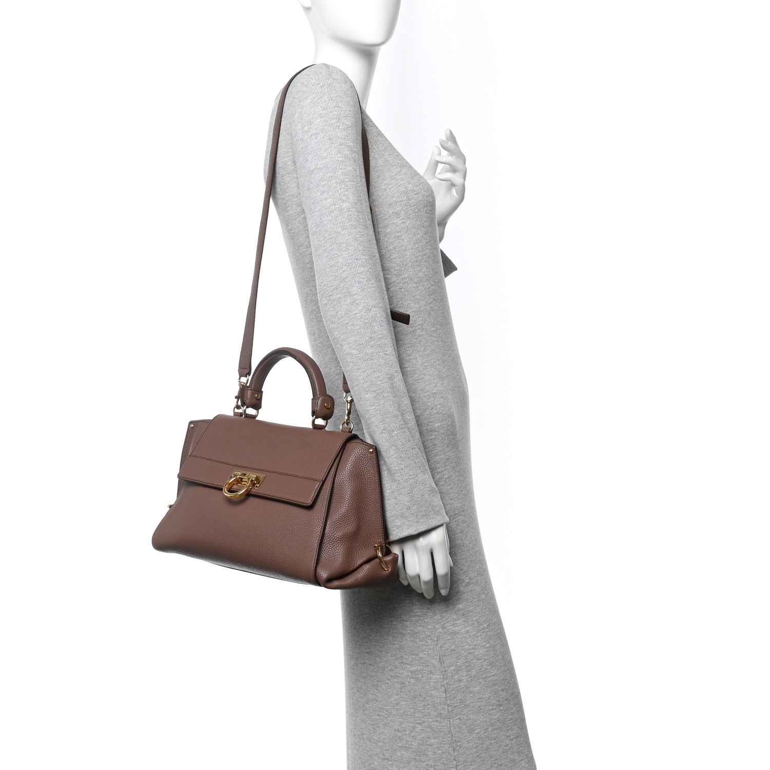 Grained Calfskin Sofia Satchel Moka