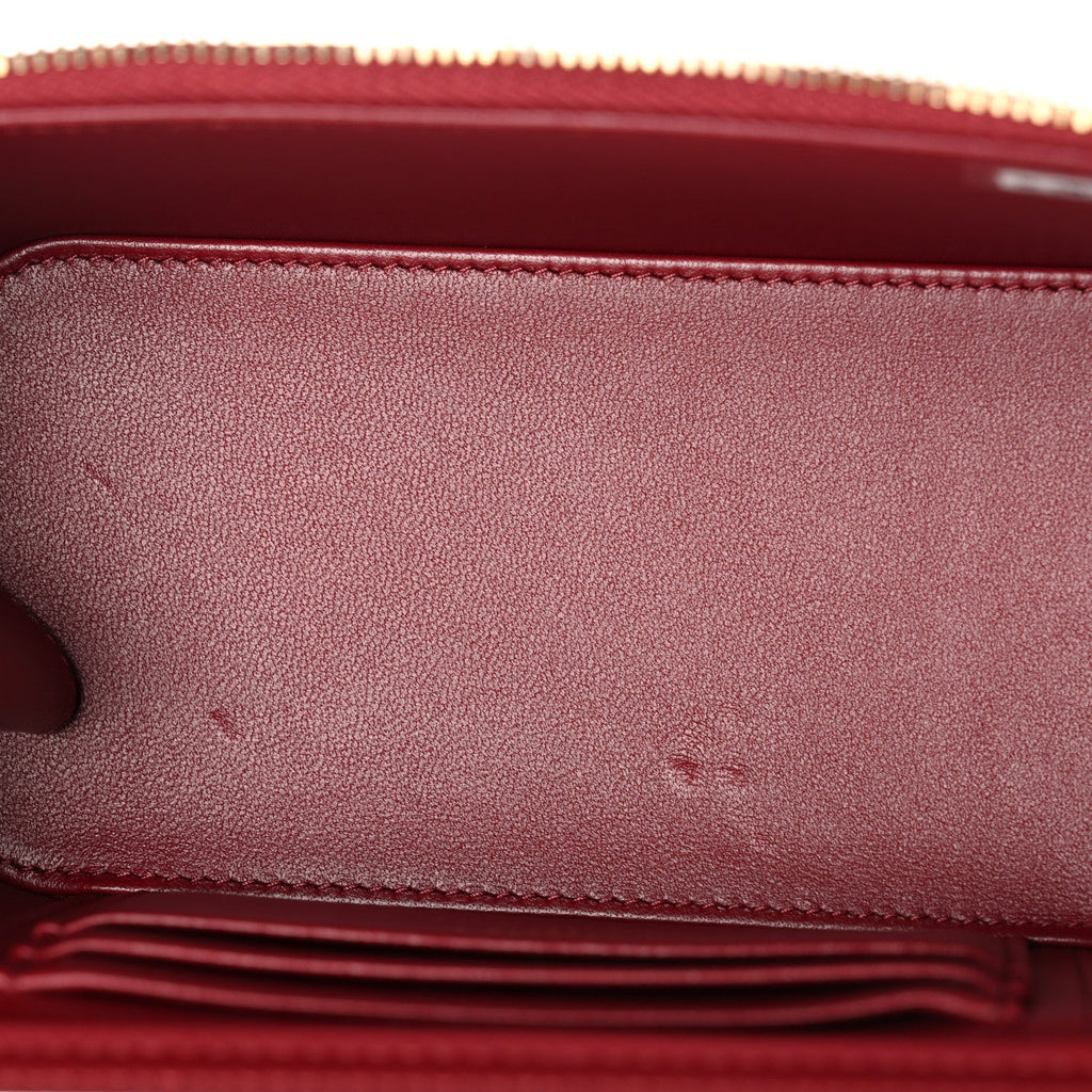Lambskin Quilted Small Top Handle Vanity Case With Chain Burgundy
