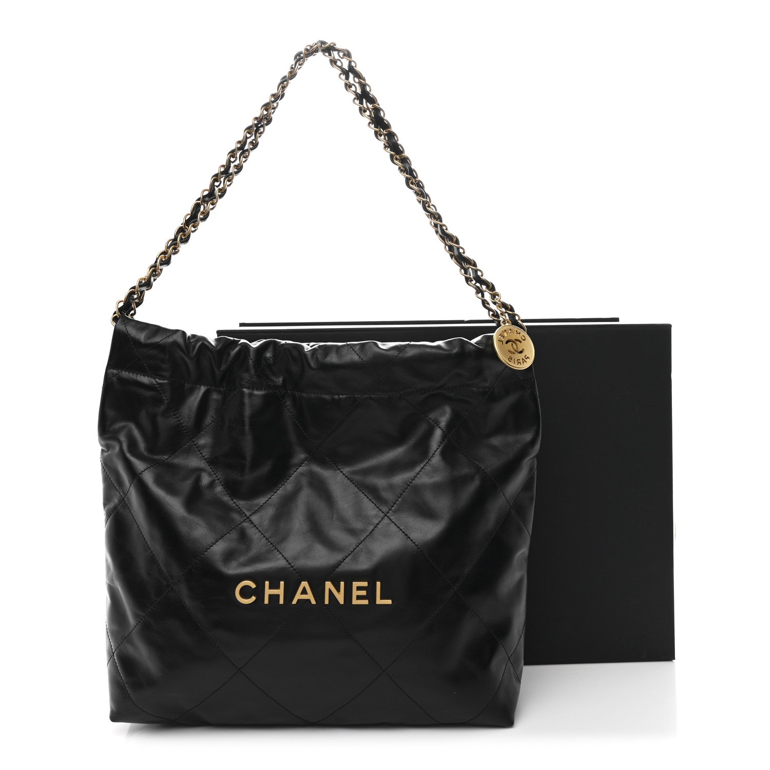 Shiny Calfskin Quilted Small Chanel 22 Black