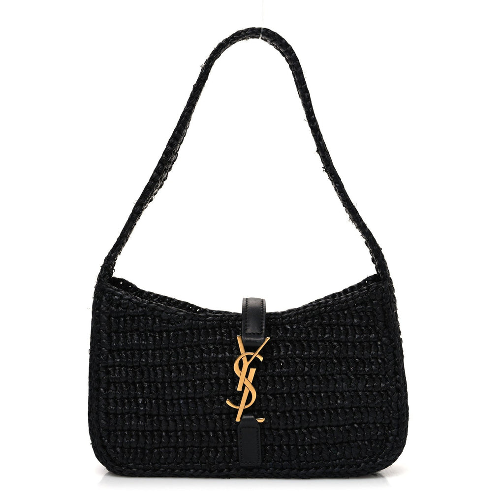 Raffia Calfskin Le 5 A 7 Mini Hobo Black