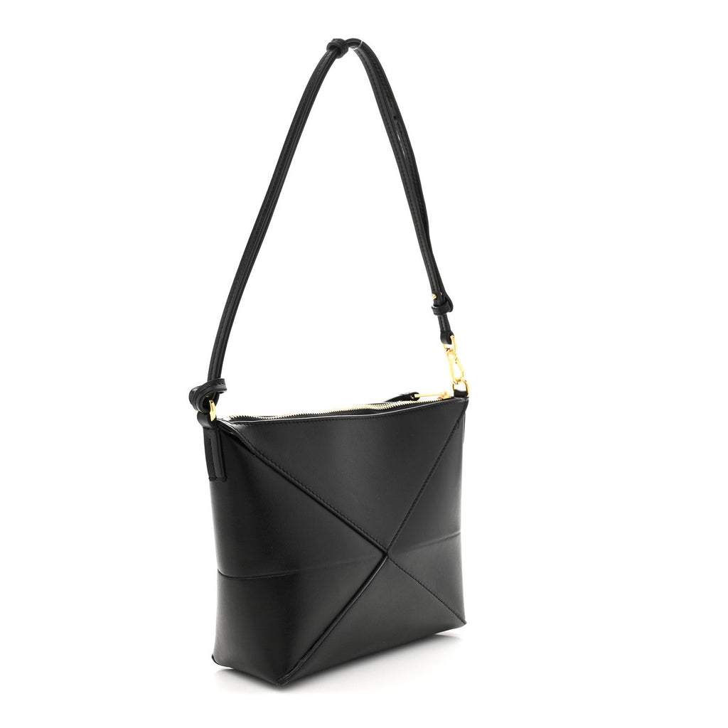 Shiny Calfskin Puzzle Fold Pouch Black