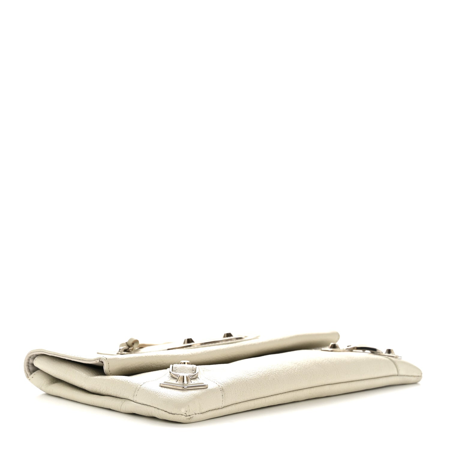 Chevre Silver Metallic Edge Hardware Envelope Clutch Gris Glace